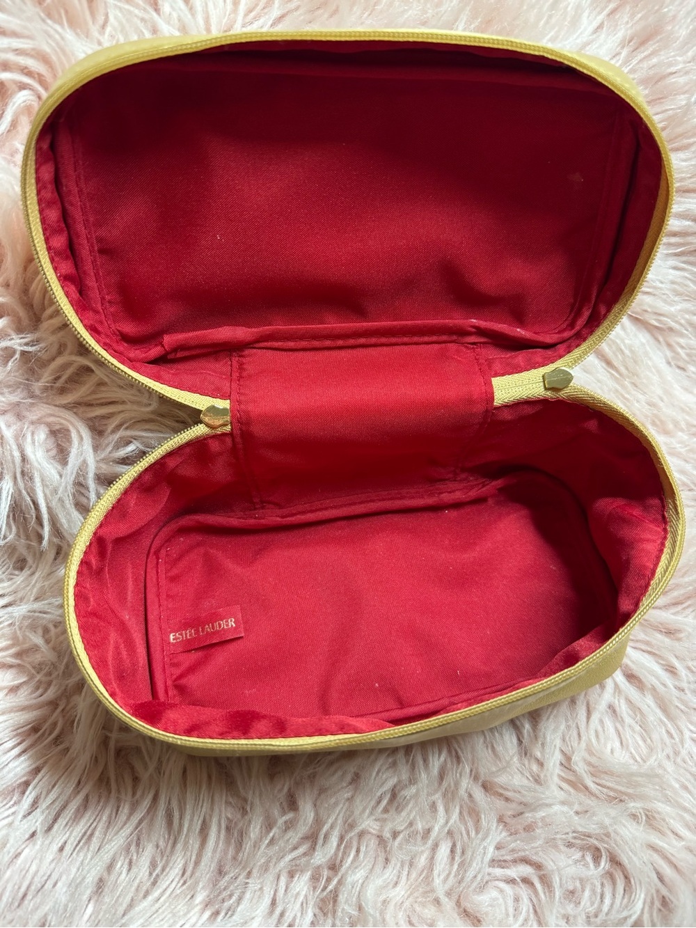 Estée Lauder Yellow Exterior with Red Interior Cosmetic Case